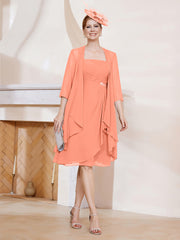 Robe de A-ligne en Mousseline à Encolure Carrée Longueur aux Genoux avec Veste Crépuscule