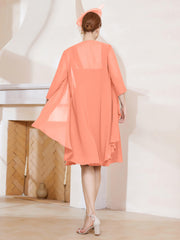 Robe de A-ligne en Mousseline à Encolure Carrée Longueur aux Genoux avec Veste Crépuscule Grande Taille