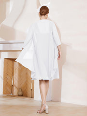 Robe de A-ligne en Mousseline à Encolure Carrée Longueur aux Genoux avec Veste Blanc Grande Taille