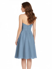 Col en Cœur Longueur de Genou Mousseline Robe Demoiselle d'honneur Bleu Poudré