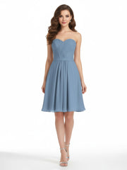Col en Cœur Longueur de Genou Mousseline Robe Demoiselle d'honneur Bleu Poudré