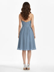 Col en Cœur Longueur de Genou Mousseline Robe Demoiselle d'honneur Bleu Poudré