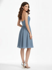 Col en Cœur Longueur de Genou Mousseline Robe Demoiselle d'honneur Bleu Poudré