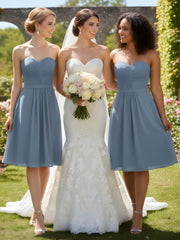 Col en Cœur Longueur de Genou Mousseline Robe Demoiselle d'honneur Bleu Poudré