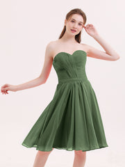 Col en Cœur Longueur de Genou Mousseline Robe Demoiselle d'honneur Olive Verte Grande Taille