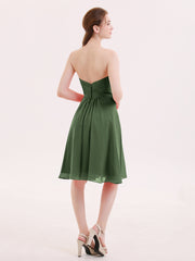 Col en Cœur Longueur de Genou Mousseline Robe Demoiselle d'honneur Olive Verte Grande Taille