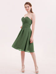 Col en Cœur Longueur de Genou Mousseline Robe Demoiselle d'honneur Olive Verte Grande Taille