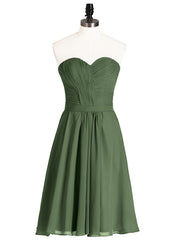 Col en Cœur Longueur de Genou Mousseline Robe Demoiselle d'honneur Olive Verte Grande Taille