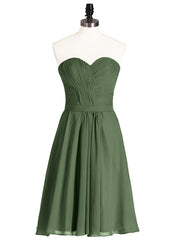 Col en Cœur Longueur de Genou Mousseline Robe Demoiselle d'honneur Olive Verte
