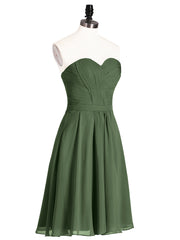 Col en Cœur Longueur de Genou Mousseline Robe Demoiselle d'honneur Olive Verte Grande Taille