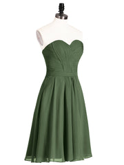 Col en Cœur Longueur de Genou Mousseline Robe Demoiselle d'honneur Olive Verte