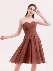 Col en Cœur Longueur de Genou Mousseline Robe Demoiselle d'honneur terracotta Grande Taille