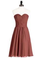 Col en Cœur Longueur de Genou Mousseline Robe Demoiselle d'honneur terracotta