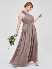 Une Épaule Florale Mousseline Robes Avec Poche Dusk