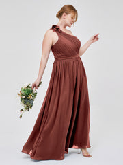 Une Épaule Florale Mousseline Robes Avec Poche terracotta