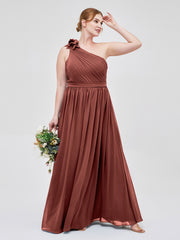 Une Épaule Florale Mousseline Robes Avec Poche terracotta