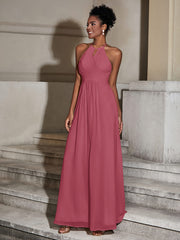 Licou Mousseline Robes Longues Pour Demoiselles d'Honneur Cannelle Rose Grande Taille