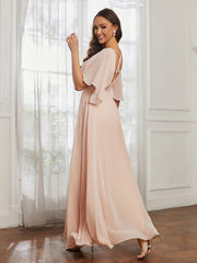 Hors De l'Épaule Mousseline Longueur Complète Robe Rose Perle