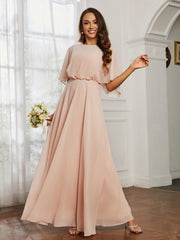 Hors De l'Épaule Mousseline Longueur Complète Robe Rose Perle