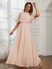 Hors De l'Épaule Mousseline Longueur Complète Robe Rose Perle