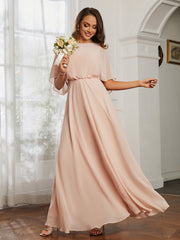 Hors De l'Épaule Mousseline Longueur Complète Robe Rose Perle