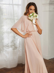 Hors De l'Épaule Mousseline Longueur Complète Robe Rose Perle