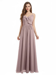 Spaghetti Bretelle Mousseline Tenues De Demoiselle d'honneur Avec Col En V Vintage Mauve