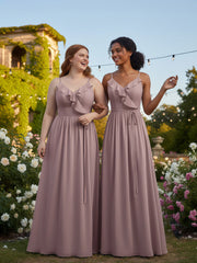 Spaghetti Bretelle Mousseline Tenues De Demoiselle d'honneur Avec Col En V Vintage Mauve