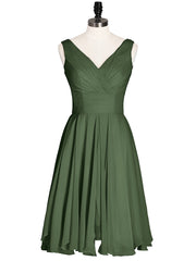 Robe Courte Mousseline avec Col en V Olive Verte Grande Taille