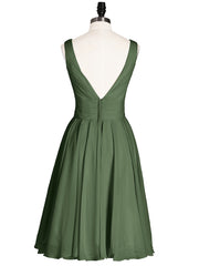 Robe Courte Mousseline avec Col en V Olive Verte Grande Taille