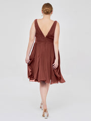 Robe Courte Mousseline avec Col en V terracotta Grande Taille