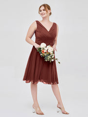 Robe Courte Mousseline avec Col en V terracotta Grande Taille