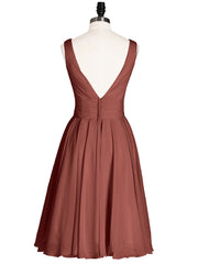Robe Courte Mousseline avec Col en V terracotta Grande Taille