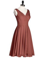 Robe Courte Mousseline avec Col en V terracotta