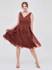 Robe Courte Mousseline avec Col en V terracotta Grande Taille