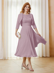 Robe de A-ligne en Mousseline et Dentelle à Col Illusion Longueur de Mollet Dusk Grande Taille