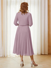 Robe de A-ligne en Mousseline et Dentelle à Col Illusion Longueur de Mollet Dusk Grande Taille
