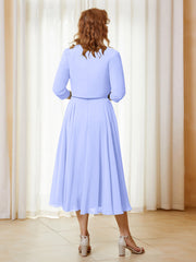 Robe de A-ligne en Mousseline et Dentelle à Col Illusion Longueur de Mollet Lavande Grande Taille