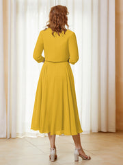 Robe de A-ligne en Mousseline et Dentelle à Col Illusion Longueur de Mollet Souci Grande Taille
