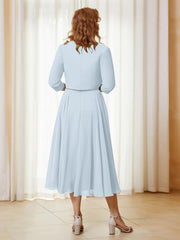 Robe de A-ligne en Mousseline et Dentelle à Col Illusion Longueur de Mollet Brume Grande Taille