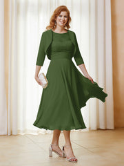 Robe de A-ligne en Mousseline et Dentelle à Col Illusion Longueur de Mollet Mousse Grande Taille