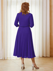 Robe de A-ligne en Mousseline et Dentelle à Col Illusion Longueur de Mollet Régence