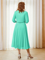Robe de A-ligne en Mousseline et Dentelle à Col Illusion Longueur de Mollet Spa