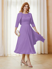 Robe de A-ligne en Mousseline et Dentelle à Col Illusion Longueur de Mollet Tahiti Grande Taille