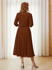 Robe de A-ligne en Mousseline et Dentelle à Col Illusion Longueur de Mollet Terracotta Grande Taille