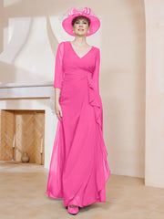 Robe de A-ligne Plissée en Mousseline Longueur au Sol Azalée Grande Taille