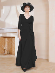 Robe de A-ligne Plissée en Mousseline Longueur au Sol Noir Grande Taille