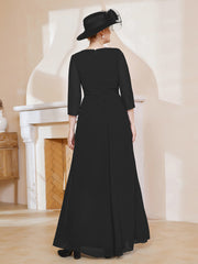 Robe de A-ligne Plissée en Mousseline Longueur au Sol Noir