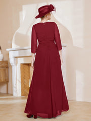 Robe de A-ligne Plissée en Mousseline Longueur au Sol Bordeaux Grande Taille