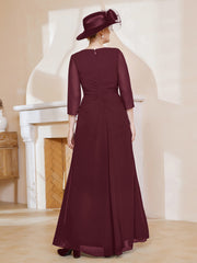 Robe de A-ligne Plissée en Mousseline Longueur au Sol Cabernet